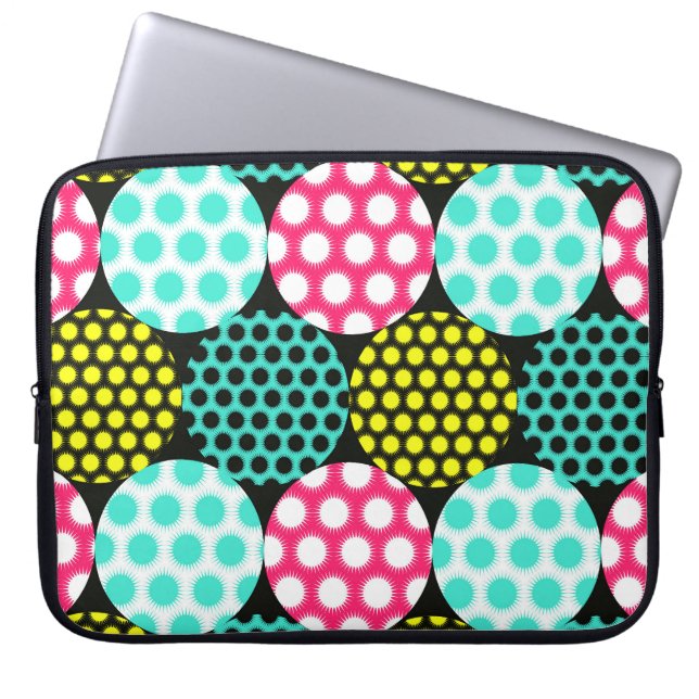 Stjärnor och cirklar, multifärgad pop mönster. laptop fodral (Framsidan)