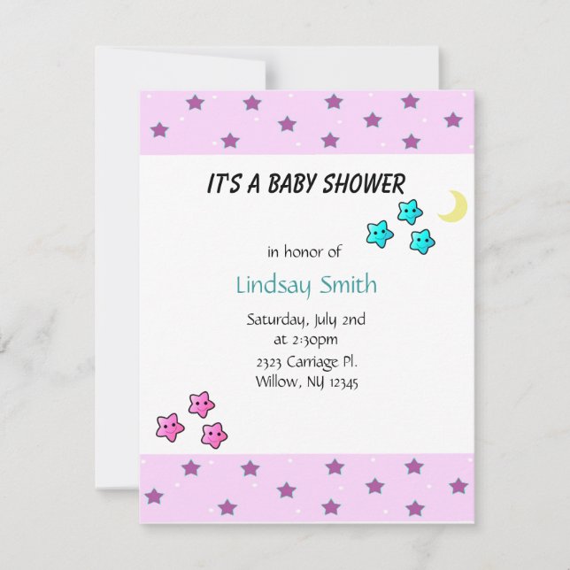 Stjärnor och måne Baby Shower-inbjudan Inbjudningar (Framsida)