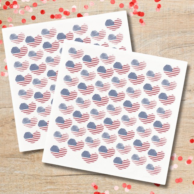 Stjärnor Och Ränder Amerikansk Flagga Patriotisk Pappersservett (Cute Patriotic American Flag Rustic Heart Pattern Napkins)