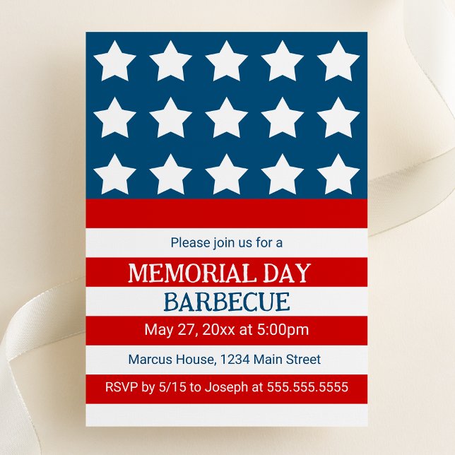 Stjärnor och Ränder Festinbjudan Inbjudningar (Stars and Stripes 4th of July Barbecue Party Invitation | Memorial Day Party Invitation )