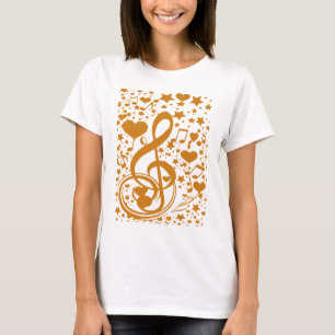 Stjärnor, öron och Musik noter,Guld_ T Shirt
