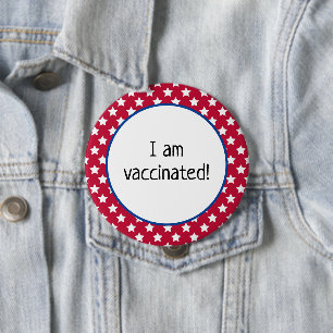 Stjärnor över röd patriotisk jag är vaccinerad knapp