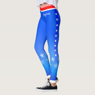 Stjärnor på Rand med ditt namn på ljusblå blå Leggings