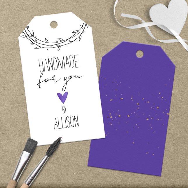 Stjärnor & Purpurhjärta Handgjorda För Dig 🎁 Presentetikett (Stars & Purple Heart Handmade For You 🎁 Gift Tags
)