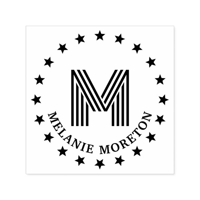 Stjärnor Ram och Ränder Initial Namn Monogram Självfärgande Stämpel (Design)