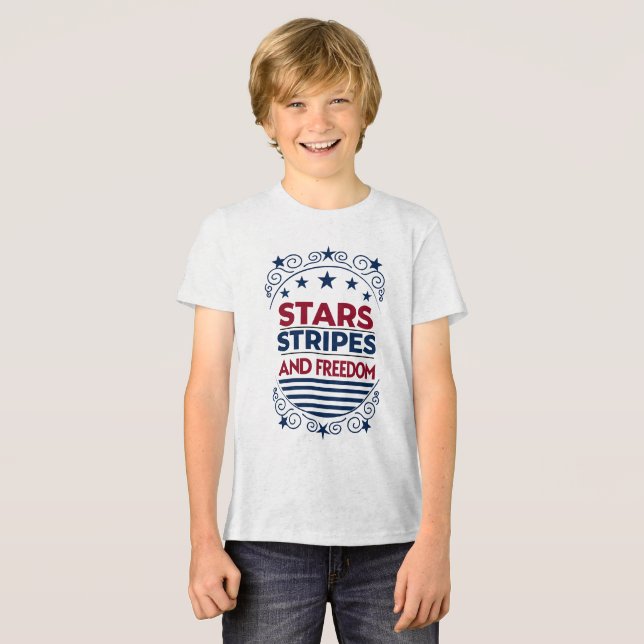 Stjärnor, Rand och Frihet 4 juli T Shirt (Framsida Full)