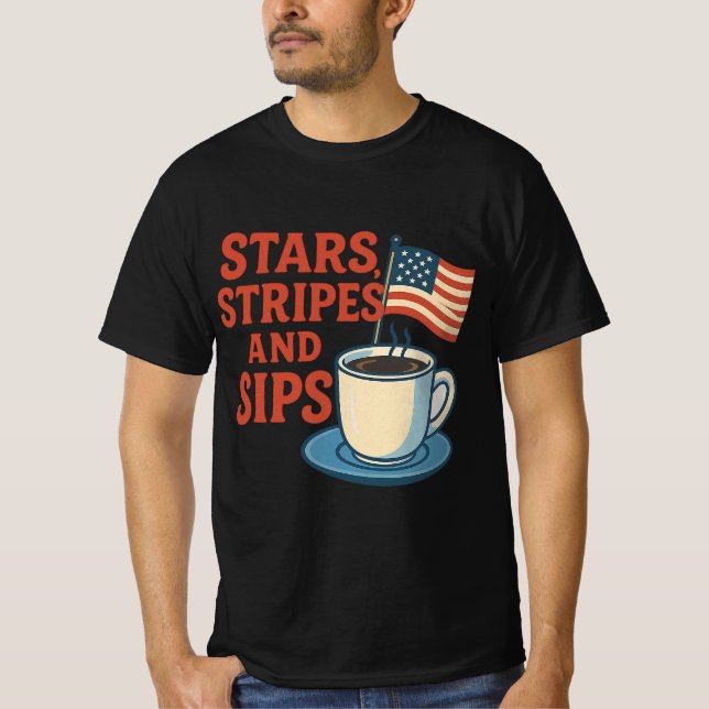 Stjärnor, Rand och sips | Retro Americana-kaffe T Shirt (Framsida)