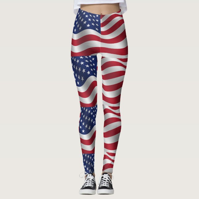 Stjärnor & rand, rött, vitt och blått ben leggings (Framsida)