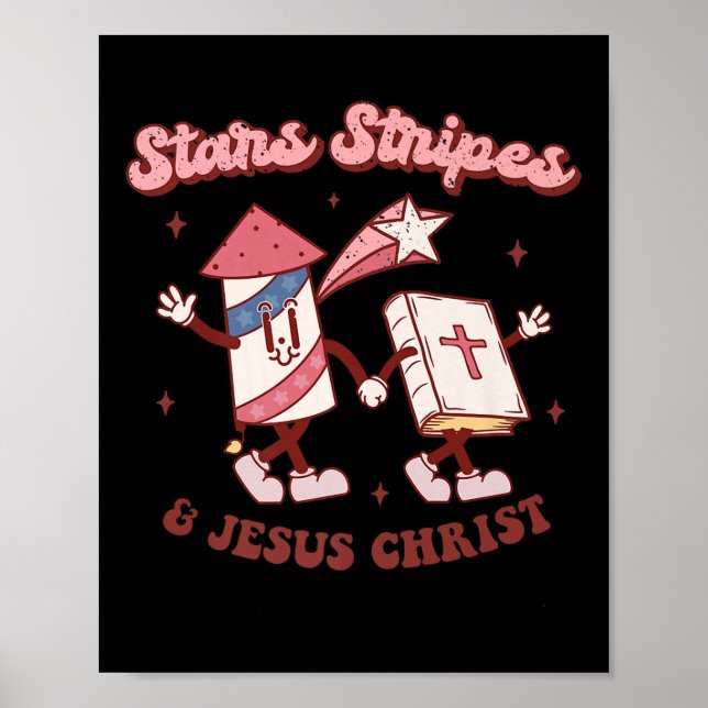 Stjärnor Ränder Jesus Kristus Kristna 4 juli Ameri Poster (Framsidan)