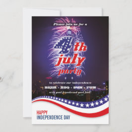 Stjärnor & Ränder med fyrverkerier 4 juli-fest Inbjudningar