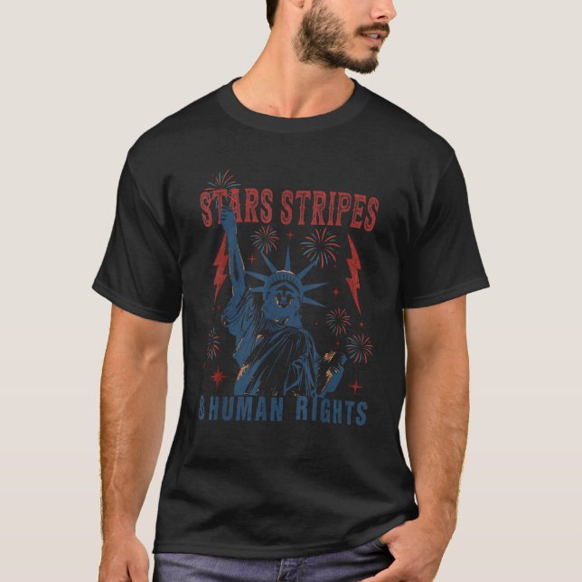 Stjärnor Ränder Och Människorättigheter Rolig 4:e  T Shirt (Framsida)