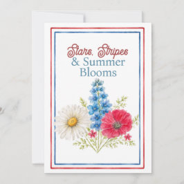 Stjärnor, ränder och sommarblommor fjärde juli inbjudningar