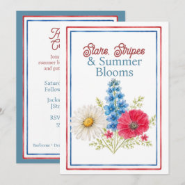 Stjärnor, ränder och sommarblommor fjärde juli inbjudningar