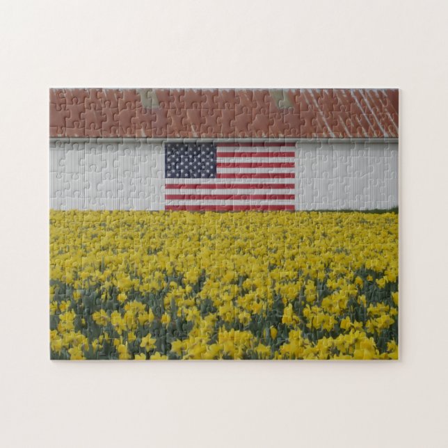 Stjärnor, ränder och vårblommor Pussel (Horisontell)