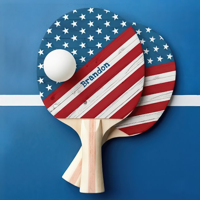 Stjärnor Ränder Patriotisk Rustik Trä Amerikansk F Pingisracket (Skapare uppladdad)