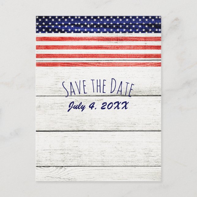 Stjärnor Ränder Rustik Trä Patriotisk Spara Datum Meddelande Vykort (Framsida)