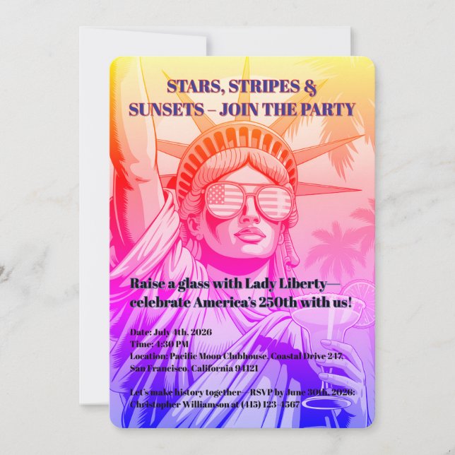 Stjärnor, Ränder & Solnedgångar Lady Liberty 250-å Inbjudningar (Framsida)