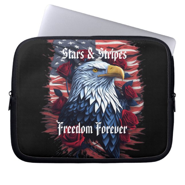 Stjärnor & Ränder USA Flagga Vitörad Örn med Rosor Laptop Fodral (Framsidan)