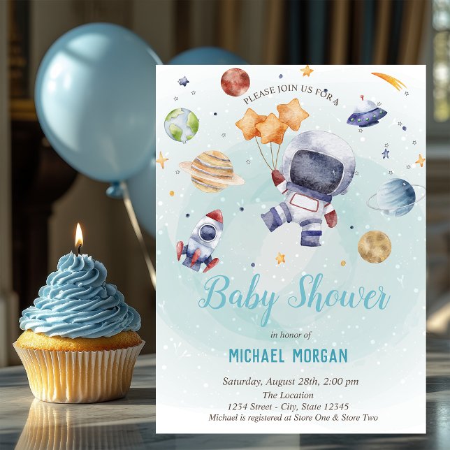 Stjärnor,Rocket,Astronaut Space Baby Shower Inbjudningar (Skapare uppladdad)