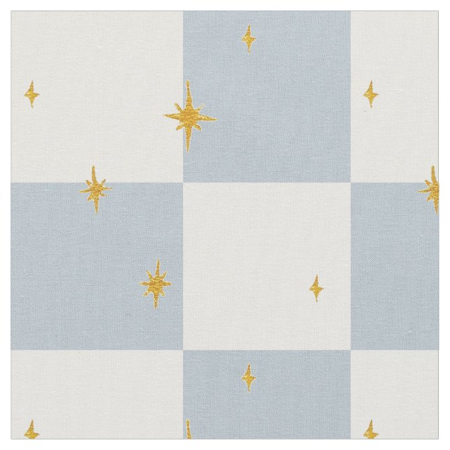 Stjärnor rutig kontroll magisk salvia blå  tyg (Närbild)