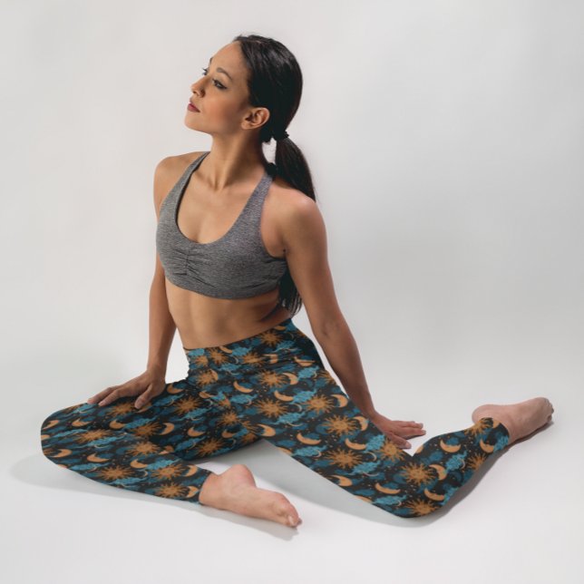 Stjärnor Sol Måne Celestial Mönster Svart Leggings (Skapare uppladdad)