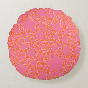 Stjärnor, stjärnor, stjärnor i Rosa och Orange Rund Kudde