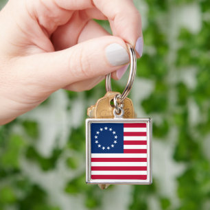 Stjärnornas cirkel, amerikanska flaggan av Betsy R Fyrkantig Silverfärgad Nyckelring