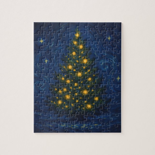 Stjärnrik julgran | Post-impressionistisk högtid Pussel (Vertikal)
