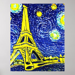 Stjärnrik natt Paris Frankrike Poster