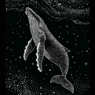 Stjärnrik puckelval himmelska prickar konst svart  t shirt