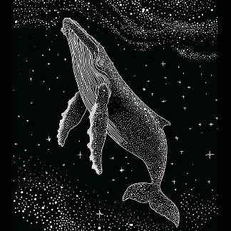 Stjärnrik puckelval himmelska prickar konst svart  t shirt