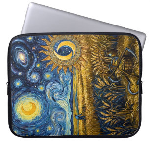 Stjärnrik skörd i Van Gogh-stil Guldvete fält Laptop Fodral