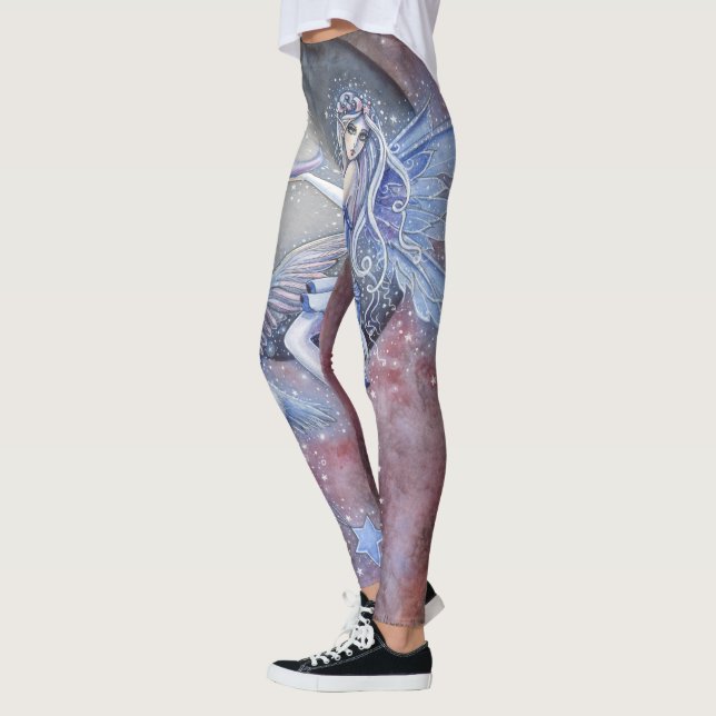 Stjärnsamlare Älva och Uggla Mystisk Fantasykonst Leggings (Vänster)
