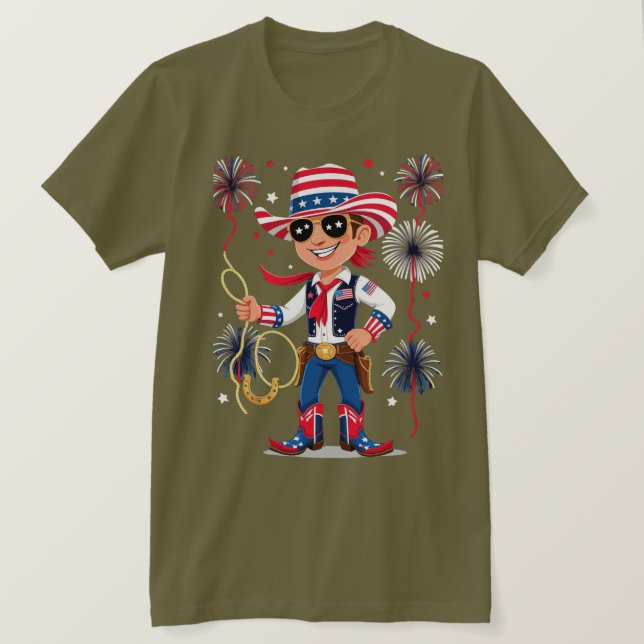 Stjärnspäckad cowboy – 4 juli firande Des T Shirt (Design framsida)