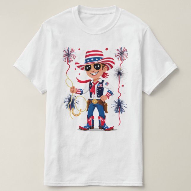 Stjärnspäckad cowboy – 4 juli firande Des T Shirt (Design framsida)