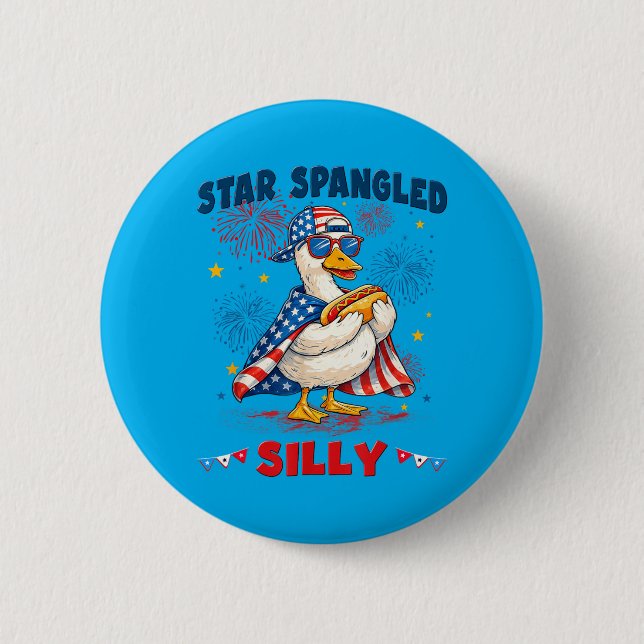 Stjärnspäckad dum gås patriotisk firande knapp (Framsida)