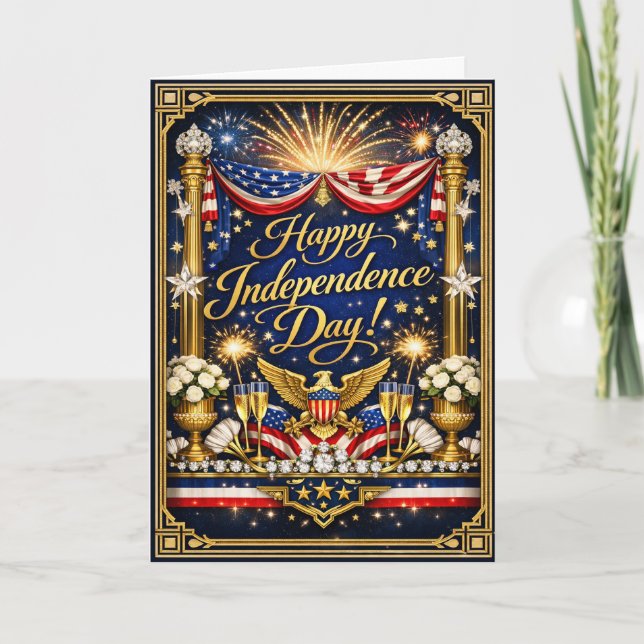 Stjärnspäckad patriotisk glad självständighetsdag helgkort (Framsida)
