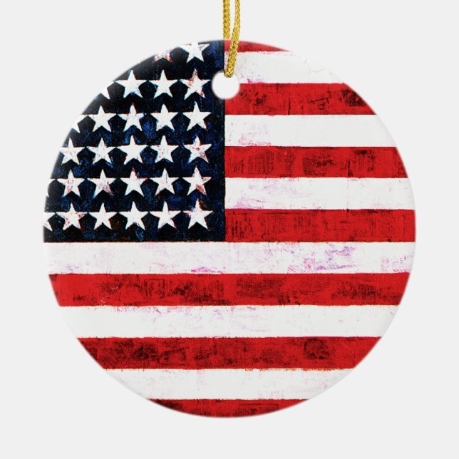 Stjärnspångade bander - amerikansk flagga julgransprydnad keramik (Framsidan)