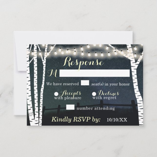 Stjärnsträngsljus Björkträd Bröllop RSVP-kort OSA Kort (Framsida)