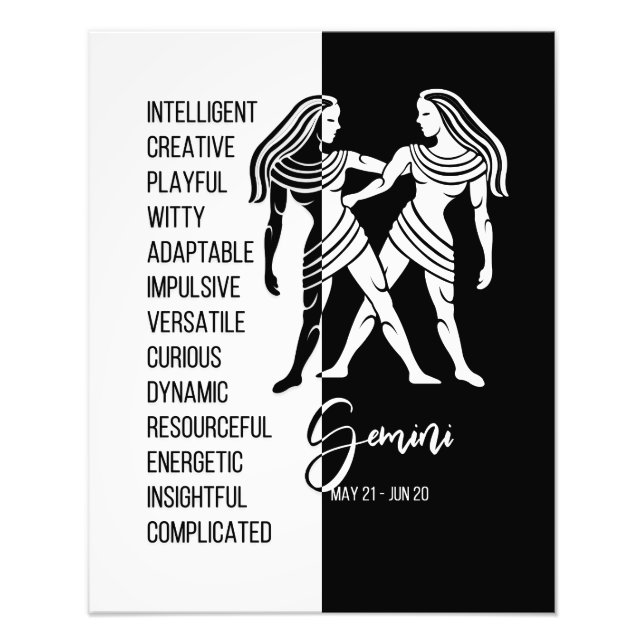 Stjärntecken Gemini, svart-vit affisch Fototryck (Framsidan)