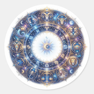 Stjärntecken hjul med 12 astrologi tecken runt klistermärke