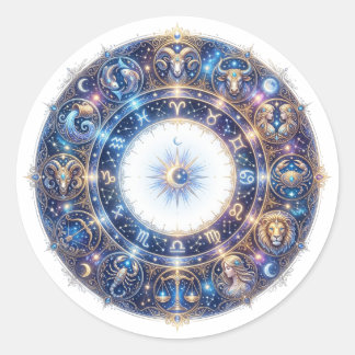 Stjärntecken hjul med 12 astrologi tecken runt klistermärke
