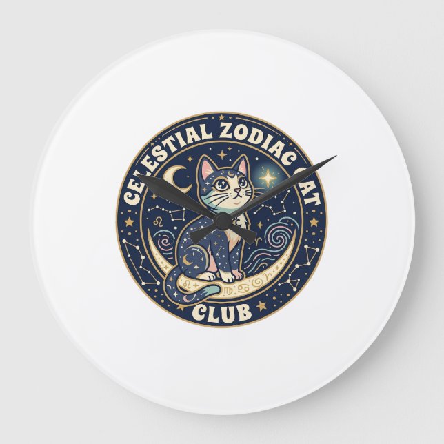 Stjärntecken Katt Söt Katt T-Shirt Design - Cel Stor Klocka (Framsida)