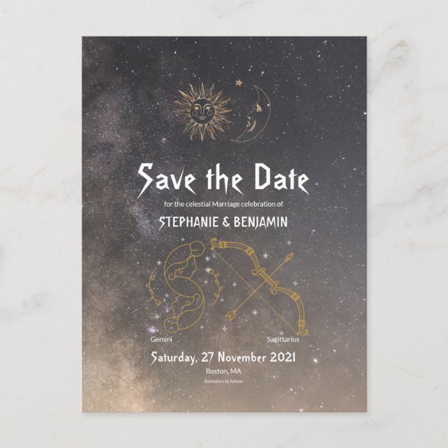 Stjärntecken Tvillingarna Skytten Celestial Astrol Meddelande Vykort (Framsida)