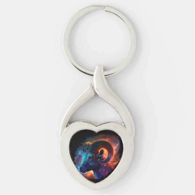 Stjärntecknet Aries Zodiac - Ingen text - Nyckelke Twisted Heart Silverfärgad Nyckelring (Framsidan)