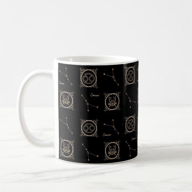 Stjärntecknet Black & Guld Zodiac Cancer Astrology Kaffemugg (Vänster)