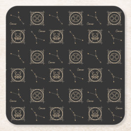 Stjärntecknet Black & Guld Zodiac Cancer Astrology Underlägg Papper Kvadrat