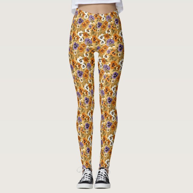 Stjärnviol blomster mönster leggings (Framsida)