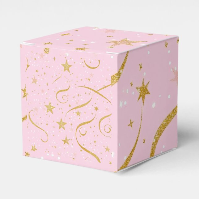 Stjärtgåva - Rosa & Guld Star Cube Box Presentaskar (Framsidan Sidan)