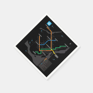 STM Montreal Metro Undergroundkarta Svart Bakgrund Pappersservett